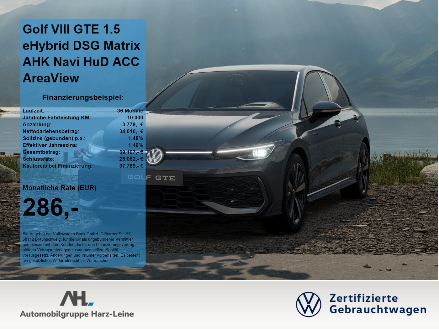 Golf VIII GTE 1.5 eHybrid DSG Matrix AHK Navi HuD ACC A...
