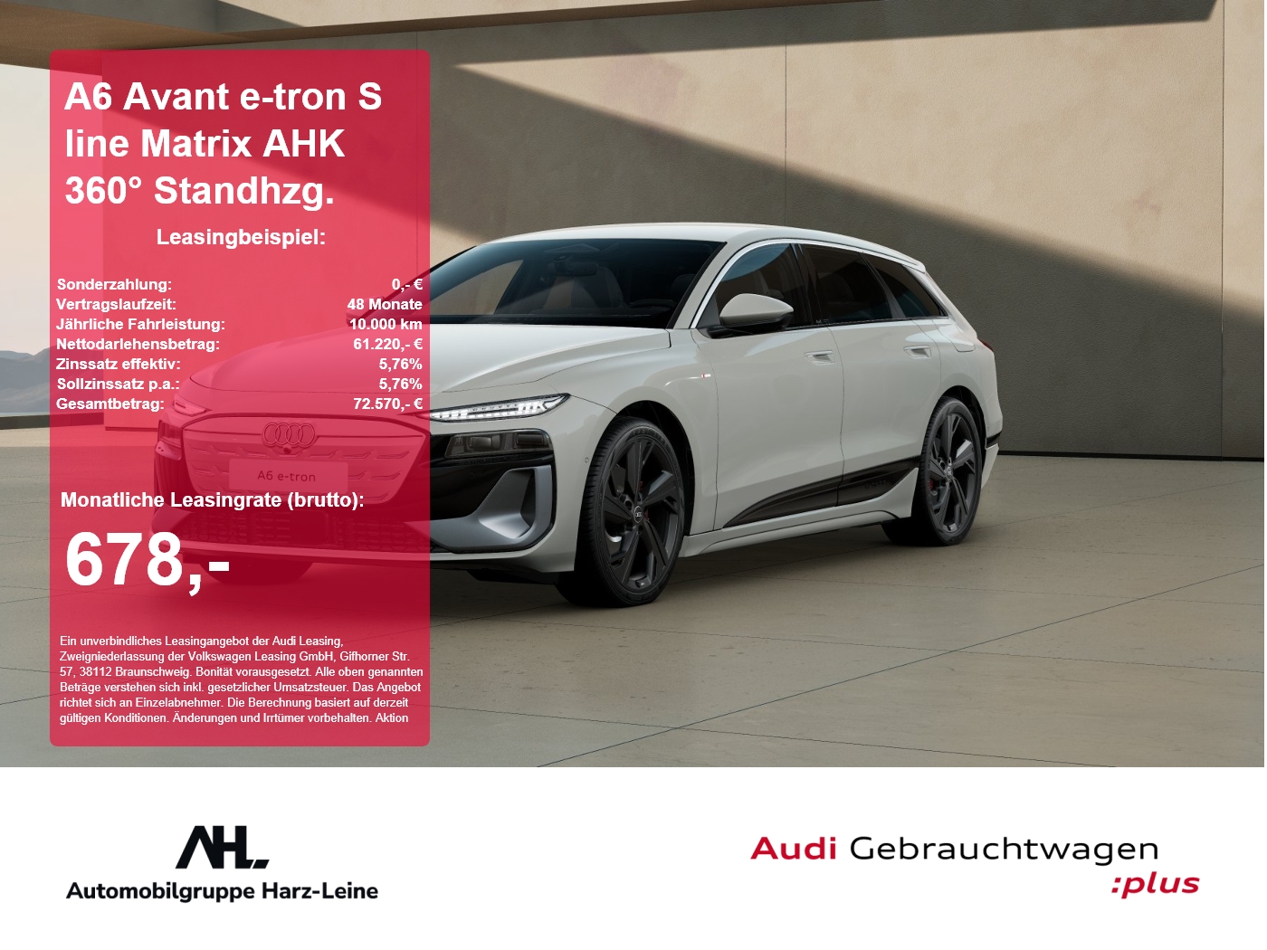 A6 Avant e-tron S line Matrix AHK 360&deg; Standhzg.