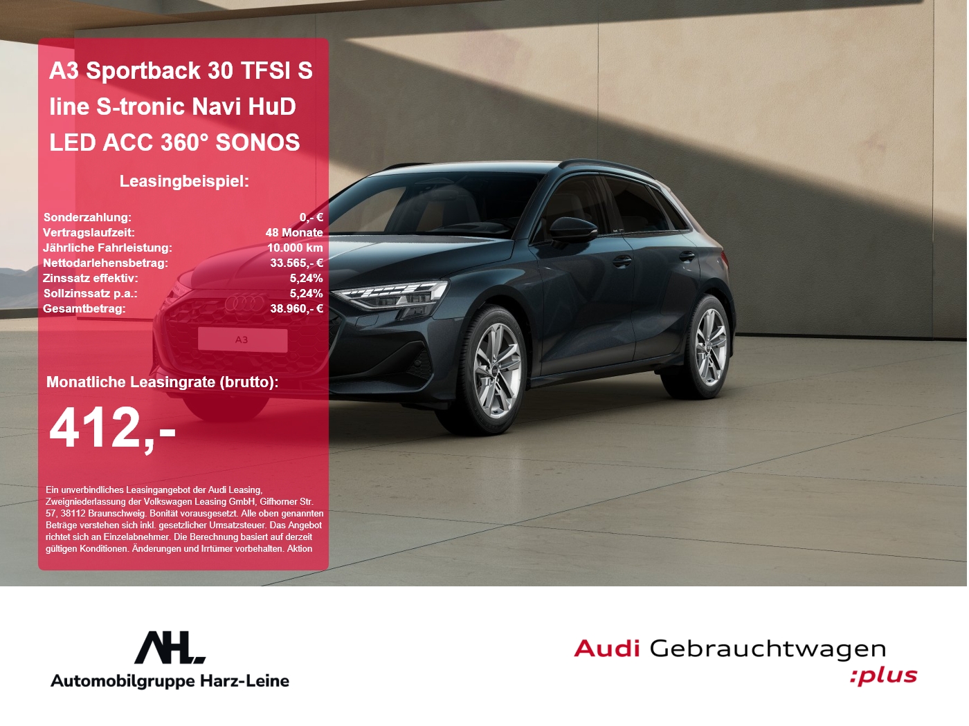 A3 Sportback 30 TFSI S line S-tronic Navi HuD LED ACC 3...