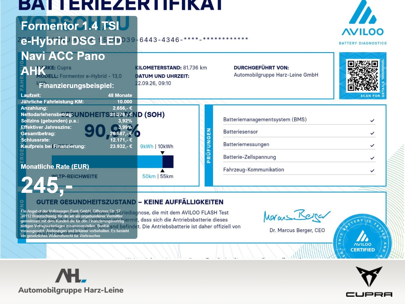 Formentor 1.4 TSI e-Hybrid DSG LED Navi ACC Pano AHK