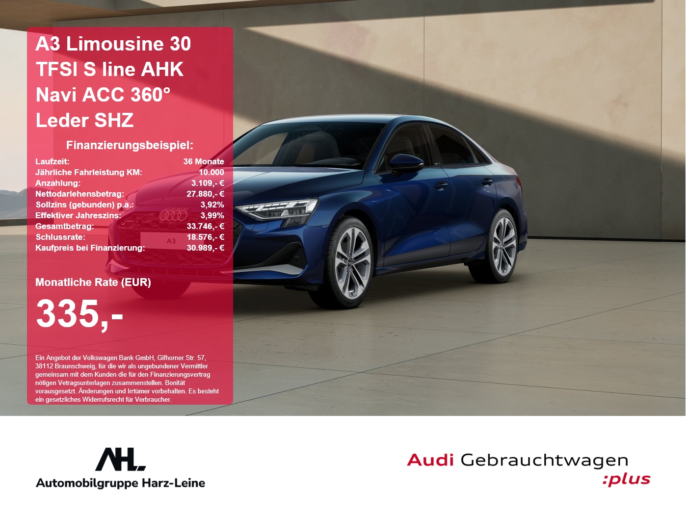 A3 Limousine 30 TFSI S line AHK Navi ACC 360&deg; Leder SH...
